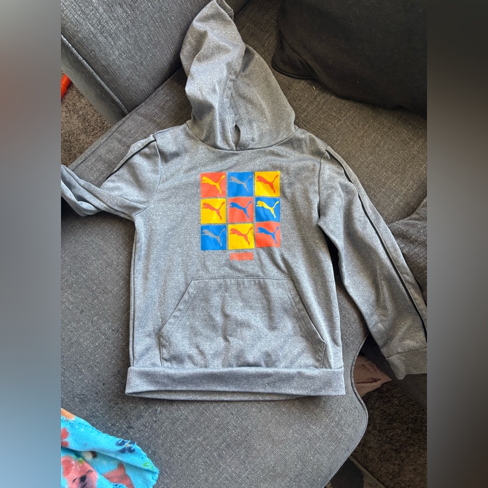 Puma Kids Gray Hoodie with Colorful Logo